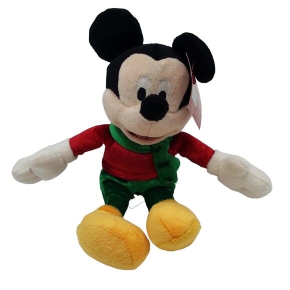 Disney Mickey Mouse Red Green Christmas 8" Stuffed Animal Plush with Tag - Picture 1 of 5